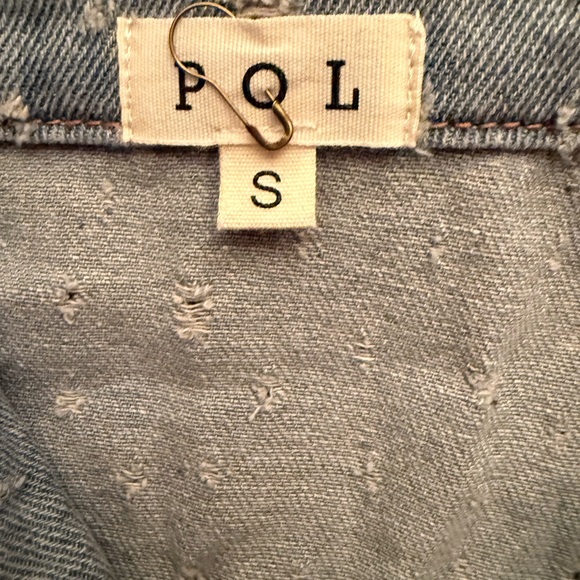 POL denim jean longline button down vest jacket mixed fabric flap pockets new - Picture 4 of 4